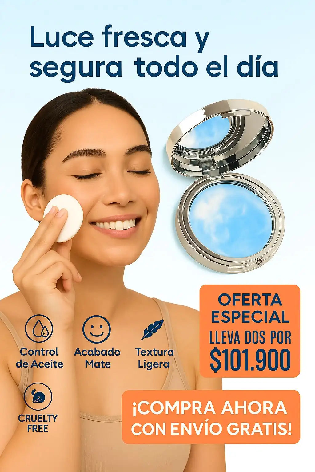 Candy Bella Polvo Compacto Matificante  – Controla Brillos y Deja Tu Piel Suave Todo el Día
