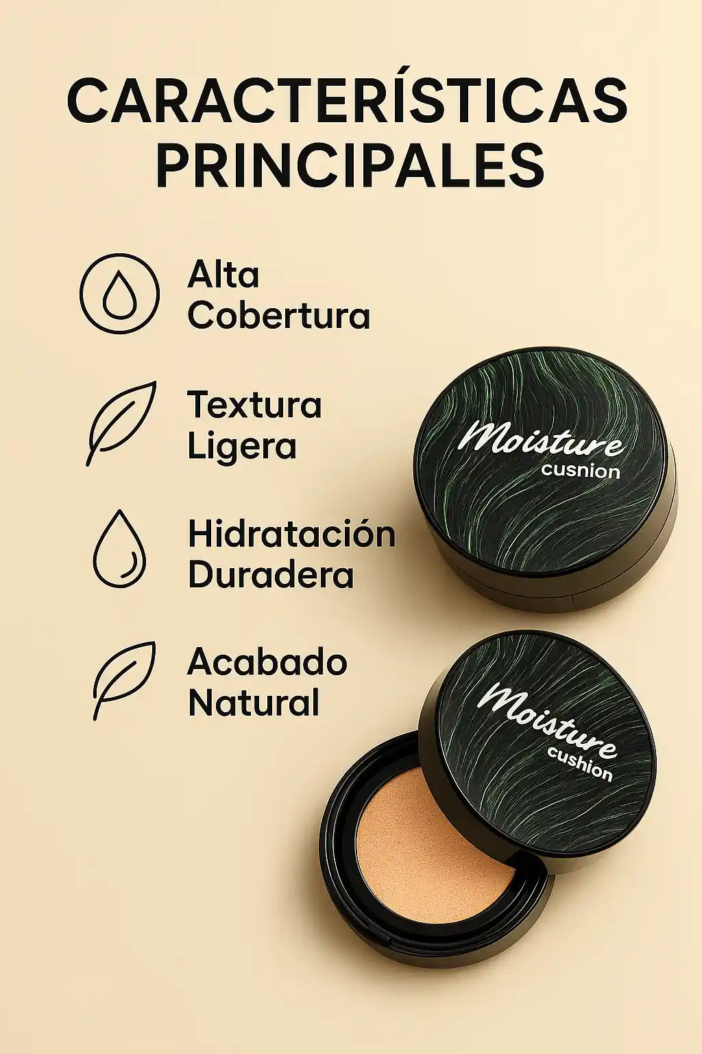 🌟 Moisture Cushion Cream  – Acabado suave, piel ligera
