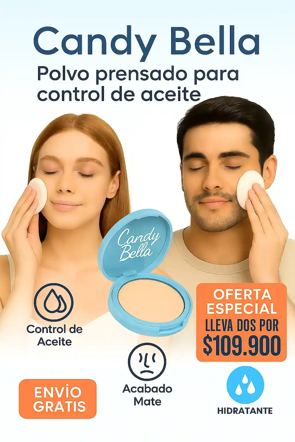 Candy Bella Polvo Compacto Matificante  – Controla Brillos y Deja Tu Piel Suave Todo el Día