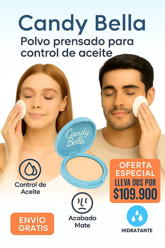 Candy Bella Polvo Compacto Matificante  – Controla Brillos y Deja Tu Piel Suave Todo el Día