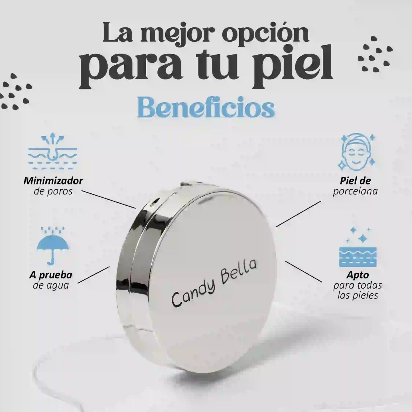 Candy Bella Polvo Compacto Matificante  – Controla Brillos y Deja Tu Piel Suave Todo el Día